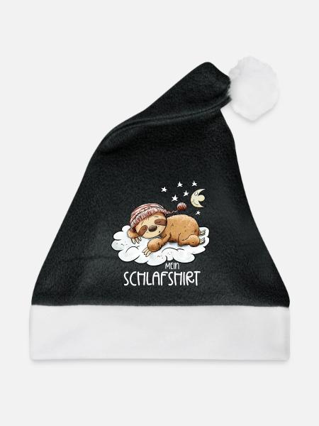 Mein Schlafshirt Faultier Schlafmütze Langschläfer - Weihnachtsmütze - Schwarz/Weiß - Vorne