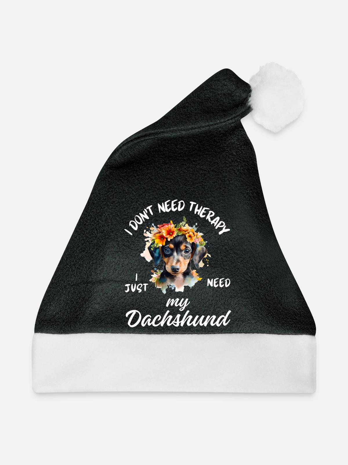 Blumen-Dackelkunst - Weihnachtsmütze - Schwarz/Weiß - Vorne