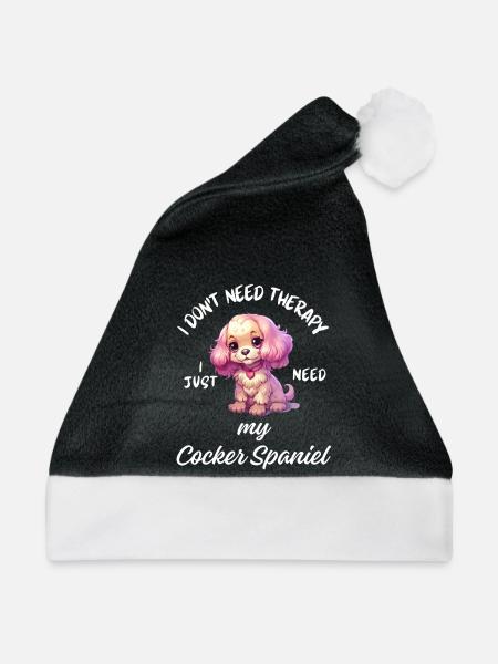 Pastel Cartoon Cocker Spaniel - Weihnachtsmütze - Schwarz/Weiß - Vorne