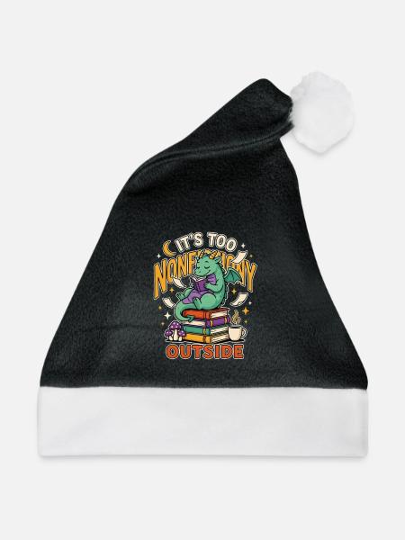 Drachen liest draußen gemütliche Bücher - Weihnachtsmütze - Schwarz/Weiß - Vorne