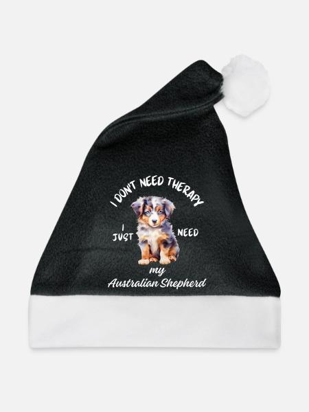 Lustiger Australian Shepherd Welpe - Weihnachtsmütze - Schwarz/Weiß - Vorne