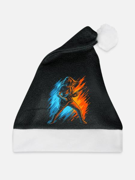 Gitarrist Herren Jungen Kinder Gitarre - Weihnachtsmütze - Schwarz/Weiß - Vorne