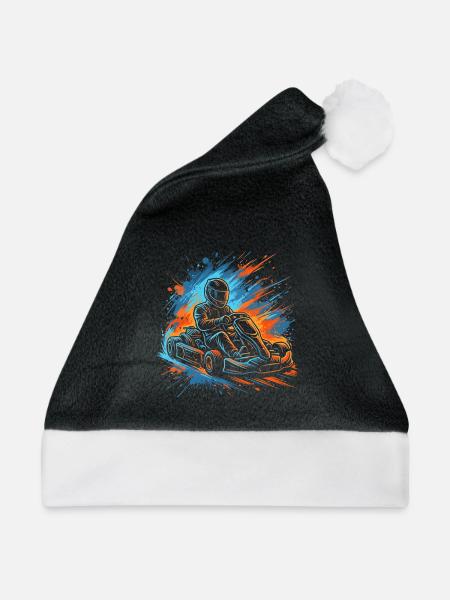 Go-Kart Motorsport Rennfahrer Jungen Herren Gokart - Weihnachtsmütze - Schwarz/Weiß - Vorne