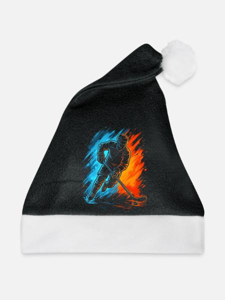 Eishockey Eishockeyspieler Jungen Kinder Hockey - Weihnachtsmütze - Schwarz/Weiß - Vorne