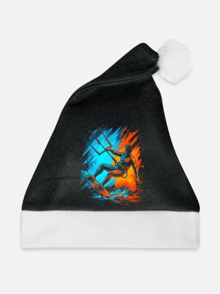 Kitesurfing Kitesurf Herren Kinder Kitesurfen - Weihnachtsmütze - Schwarz/Weiß - Vorne
