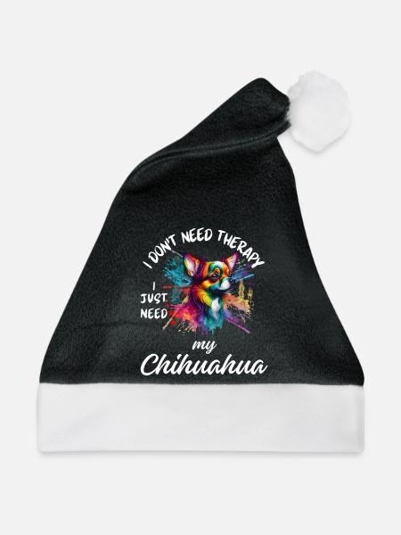 Bunter Regenbogenspritzer Chihuahua - Weihnachtsmütze - Schwarz/Weiß - Vorne