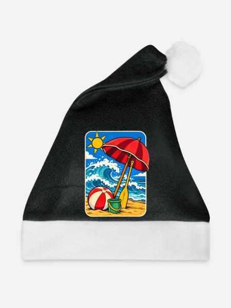 Retro Sunny Beach Day Illustration - Weihnachtsmütze - Schwarz/Weiß