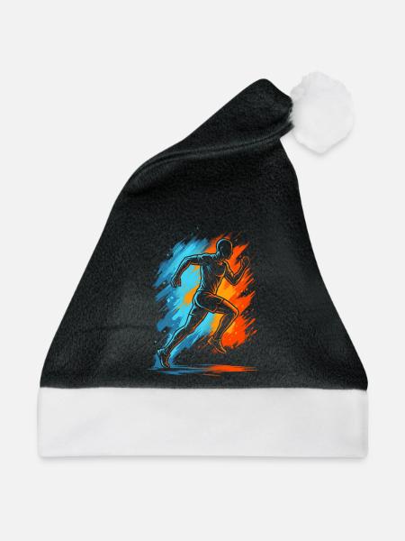 Laufen Läufer Joggen Jungen Kinder Herren Lauf - Weihnachtsmütze - Schwarz/Weiß - Vorne