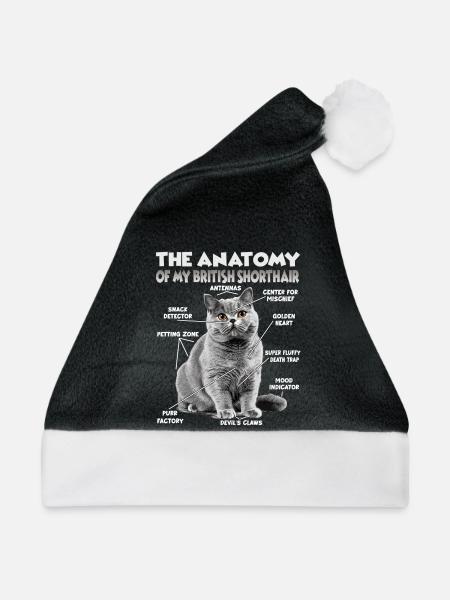 Britisch Kurzhaar Halter Geschenk Katzenmama - Weihnachtsmütze - Schwarz/Weiß - Vorne