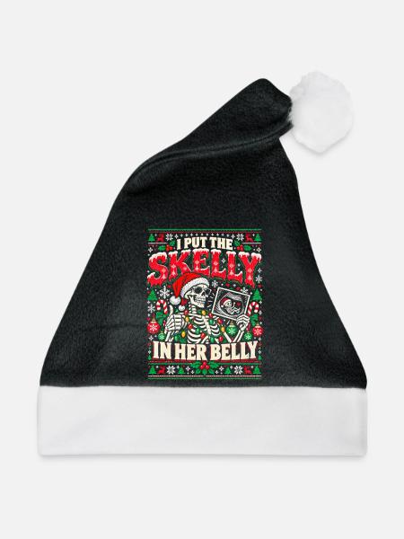 Skelett Santa Weihnachten - Weihnachtsmütze - Schwarz/Weiß - Vorne