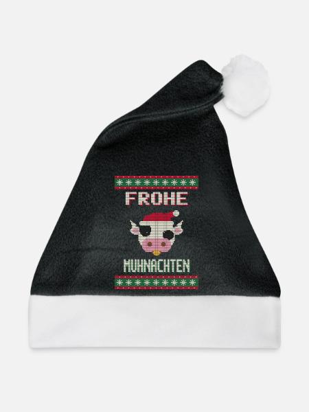 Frohe Muhnachten - Kuh Ugly Sweater - Weihnachtsmütze - Schwarz/Weiß