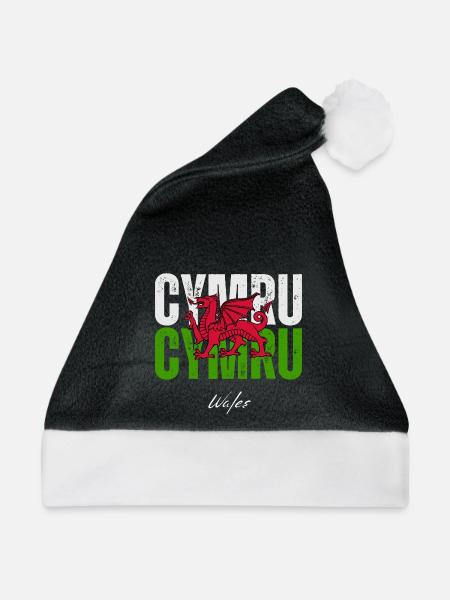 Flagge von Wales, walisischer Stolz - Weihnachtsmütze - Schwarz/Weiß - Vorne