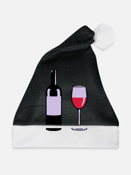 Weinflasche und Weinglas - Weihnachtsmütze - Schwarz/Weiß