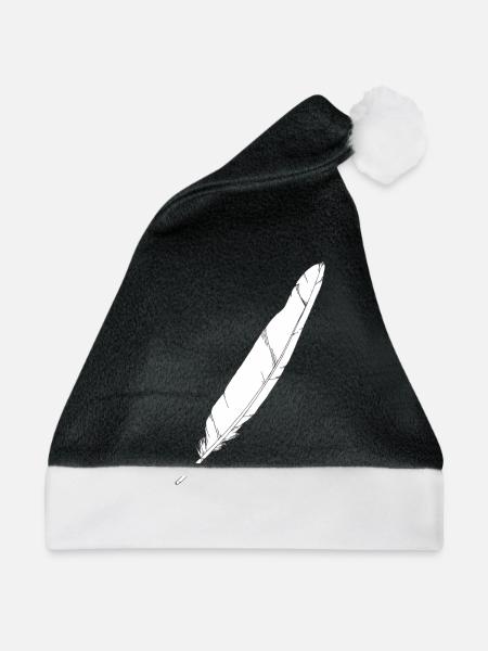 Große Feder Weiß Handgezeichnet (Silberreiher) - Weihnachtsmütze - Schwarz/Weiß - Vorne