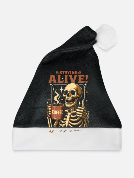 Staying Alive Skelett Kaffee - Weihnachtsmütze - Schwarz/Weiß - Vorne