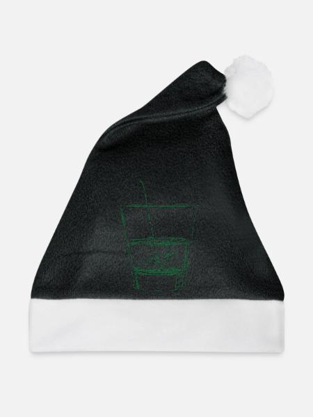 Grünes Glas mit Strohhalm Sketch - Weihnachtsmütze - Schwarz/Weiß