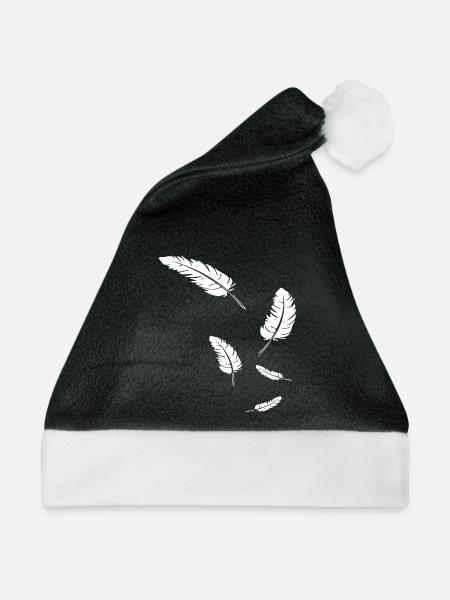 Weiße Federn auf Schwarz - Weihnachtsmütze - Schwarz/Weiß