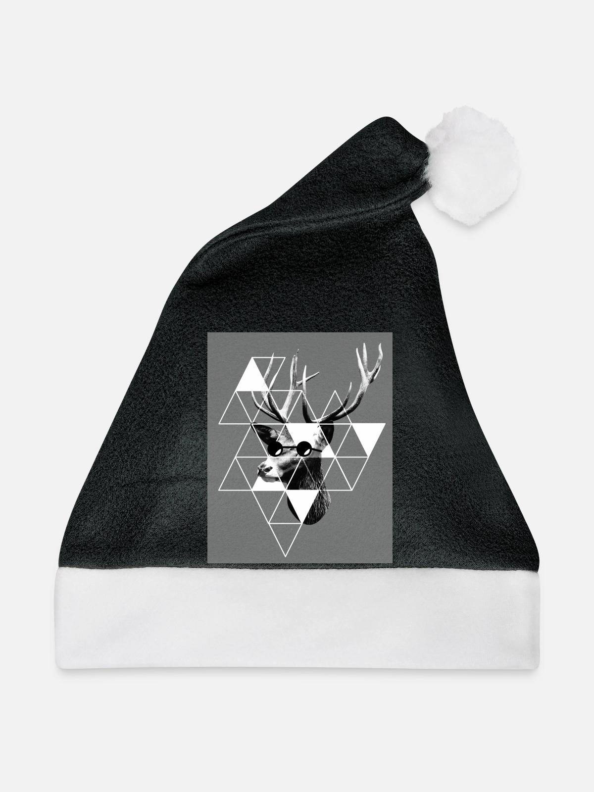 Hirschkopf - Hirsch - Hipster - Weihnachtsmütze - Schwarz/Weiß - Vorne