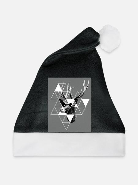 Hirschkopf - Hirsch - Hipster - Weihnachtsmütze - Schwarz/Weiß