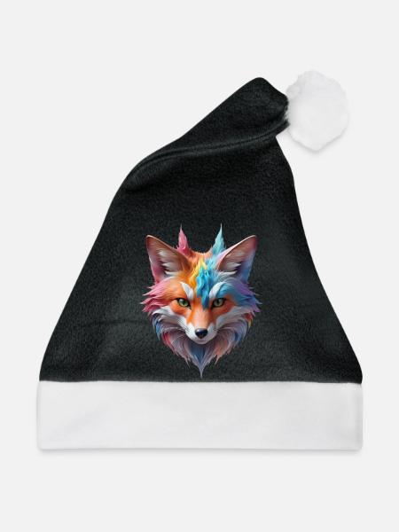Magischer Pastell Winterfuchs im Zauberwald - Weihnachtsmütze - Schwarz/Weiß