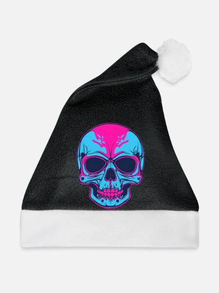 Neon Schädel Pink Blau - Weihnachtsmütze - Schwarz/Weiß - Vorne