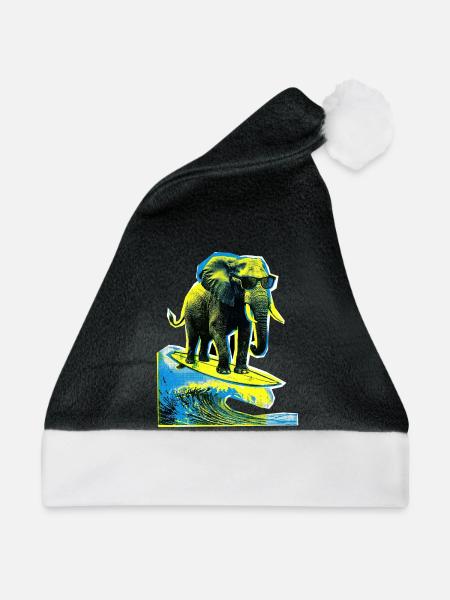 Elefant Surfer - Weihnachtsmütze - Schwarz/Weiß