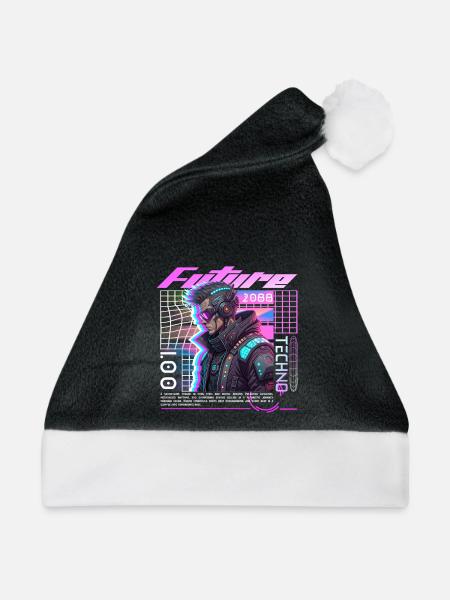 Neon Cyberpunk Fahrradfahrer - Weihnachtsmütze - Schwarz/Weiß