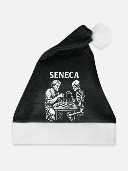 Seneca spielt Schach mit Skelett - Weihnachtsmütze - Schwarz/Weiß - Vorne