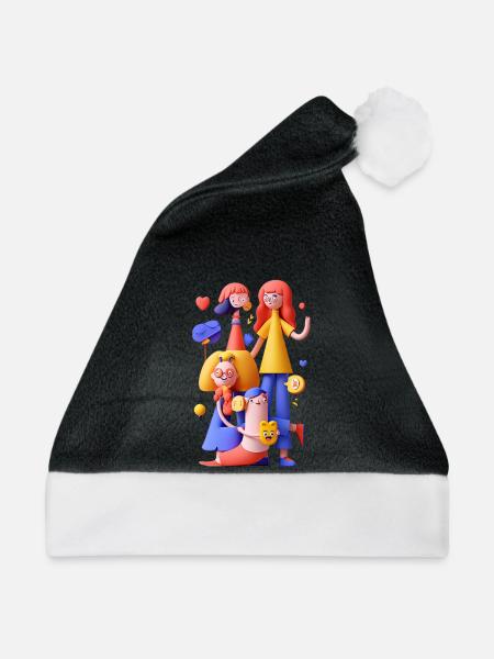Bunte Gruppenszene Freundschaftskunst - Weihnachtsmütze - Schwarz/Weiß