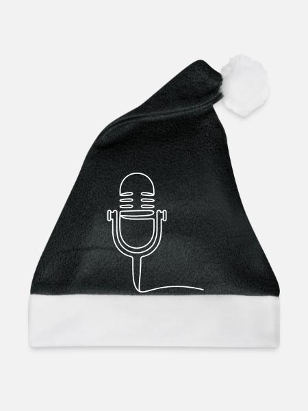 Retro Mikrofon Linienkunst - Weihnachtsmütze - Schwarz/Weiß