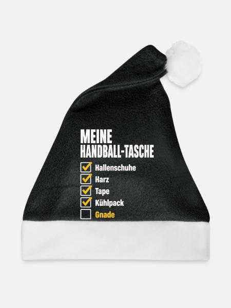 Handball Tasche – Hallenschuhe, Harz, keine Gnade - Weihnachtsmütze - Schwarz/Weiß - Vorne