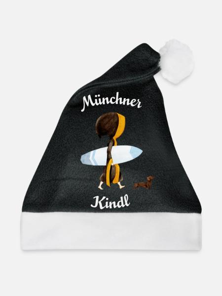 Münchner Kindl "Eisbach Surfer" mit Dackel - Weihnachtsmütze - Schwarz/Weiß