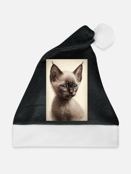 Siamesisches Kätzchen - Weihnachtsmütze - Schwarz/Weiß