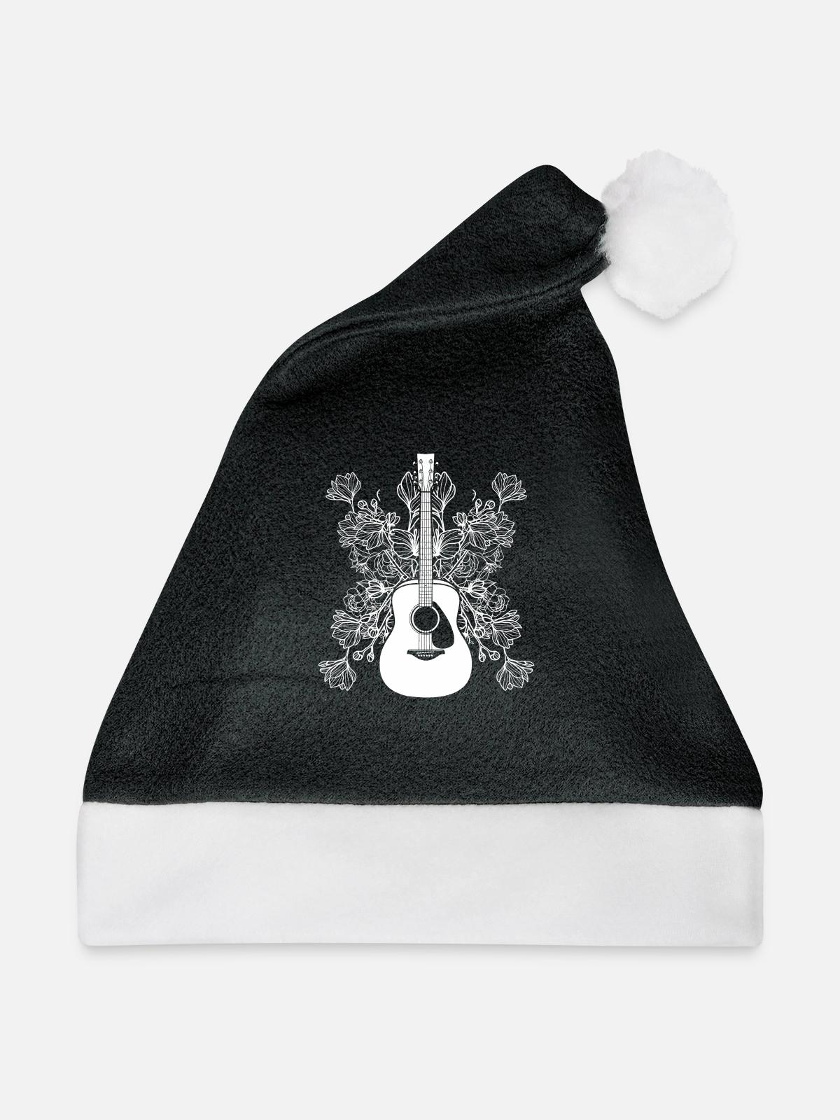 Akustikgitarre Blumen - Weihnachtsmütze - Schwarz/Weiß - Vorne
