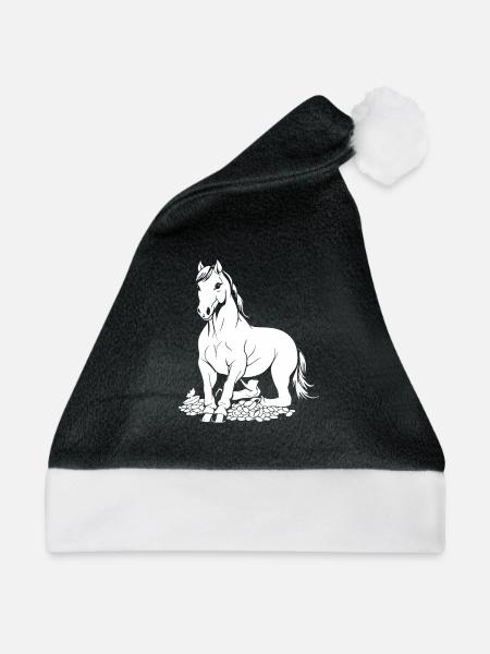 Pferd Reitsport - Weihnachtsmütze - Schwarz/Weiß