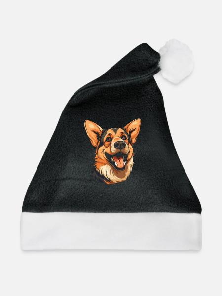 Schäferhund Lächelnd - Weihnachtsmütze - Schwarz/Weiß