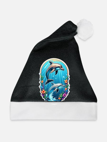 Delfin & Ozean - Weihnachtsmütze - Schwarz/Weiß