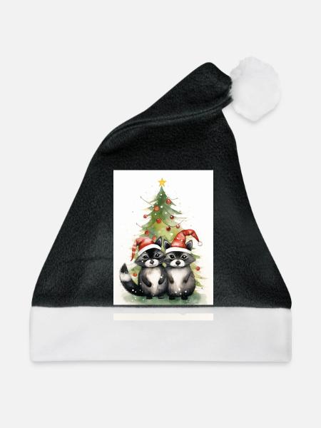 Weihnachtswaschbären - Weihnachtsmütze - Schwarz/Weiß