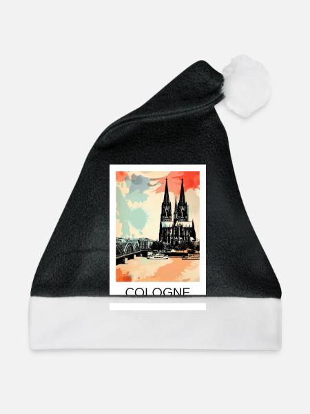 Köln Poster Kölner Dom Deutschland Wandkunst Kunst - Weihnachtsmütze - Schwarz/Weiß - Vorne