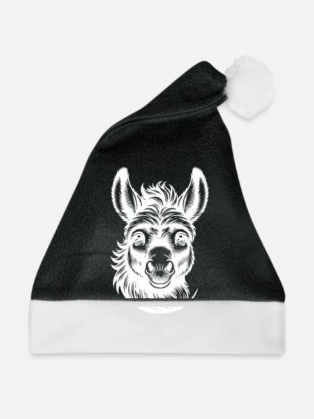 Lustiges Esel Porträt Bauernhof Esel Motiv - Weihnachtsmütze - Schwarz/Weiß - Vorne