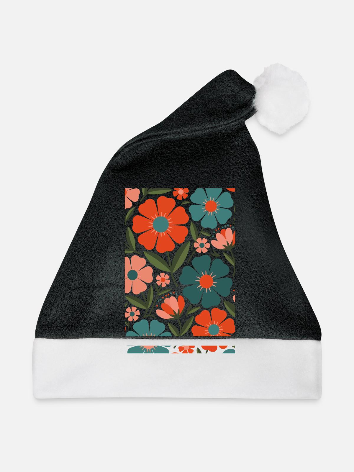 Boho Flora Blumen - Weihnachtsmütze - Schwarz/Weiß - Vorne