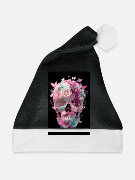 Blumenschädel mit Schmetterlingen - Weihnachtsmütze - Schwarz/Weiß