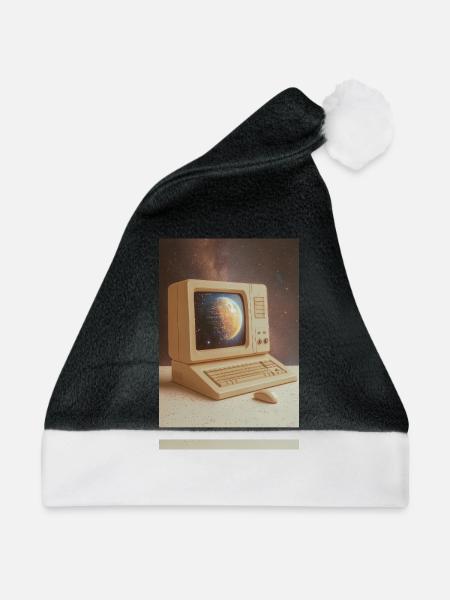 Retro-Computer trifft Weltraum - Weihnachtsmütze - Schwarz/Weiß