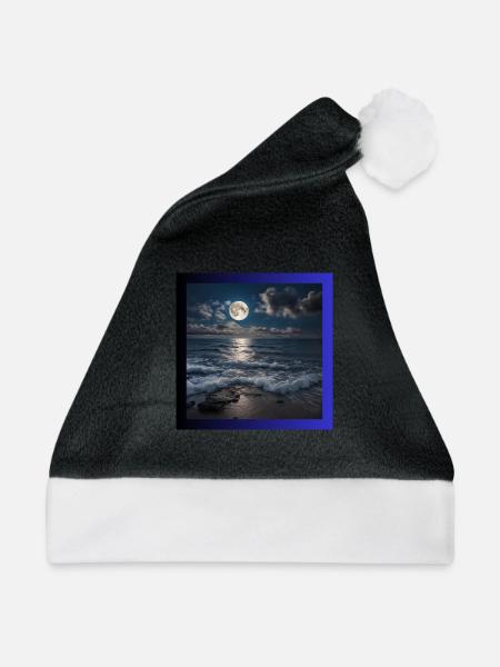 Vollmond mit Meer - Weihnachtsmütze - Schwarz/Weiß - Vorne