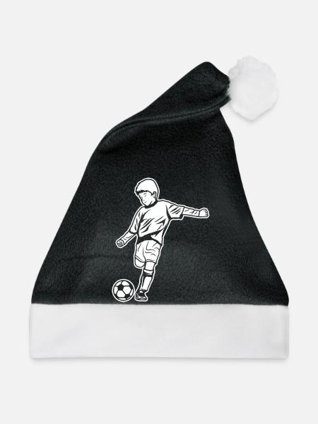 Fußball Junge Zeichnung - Weihnachtsmütze - Schwarz/Weiß - Vorne