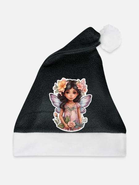 Kleine Fee mit Blumen - Weihnachtsmütze - Schwarz/Weiß