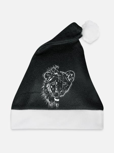 halb Löwe halb Löwenkind - Weihnachtsmütze - Schwarz/Weiß - Vorne