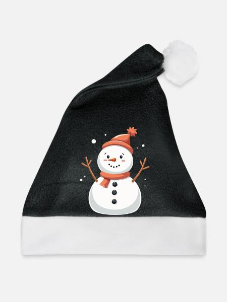 Schneemann, gemütliche Winterlaune - Weihnachtsmütze - Schwarz/Weiß - Vorne