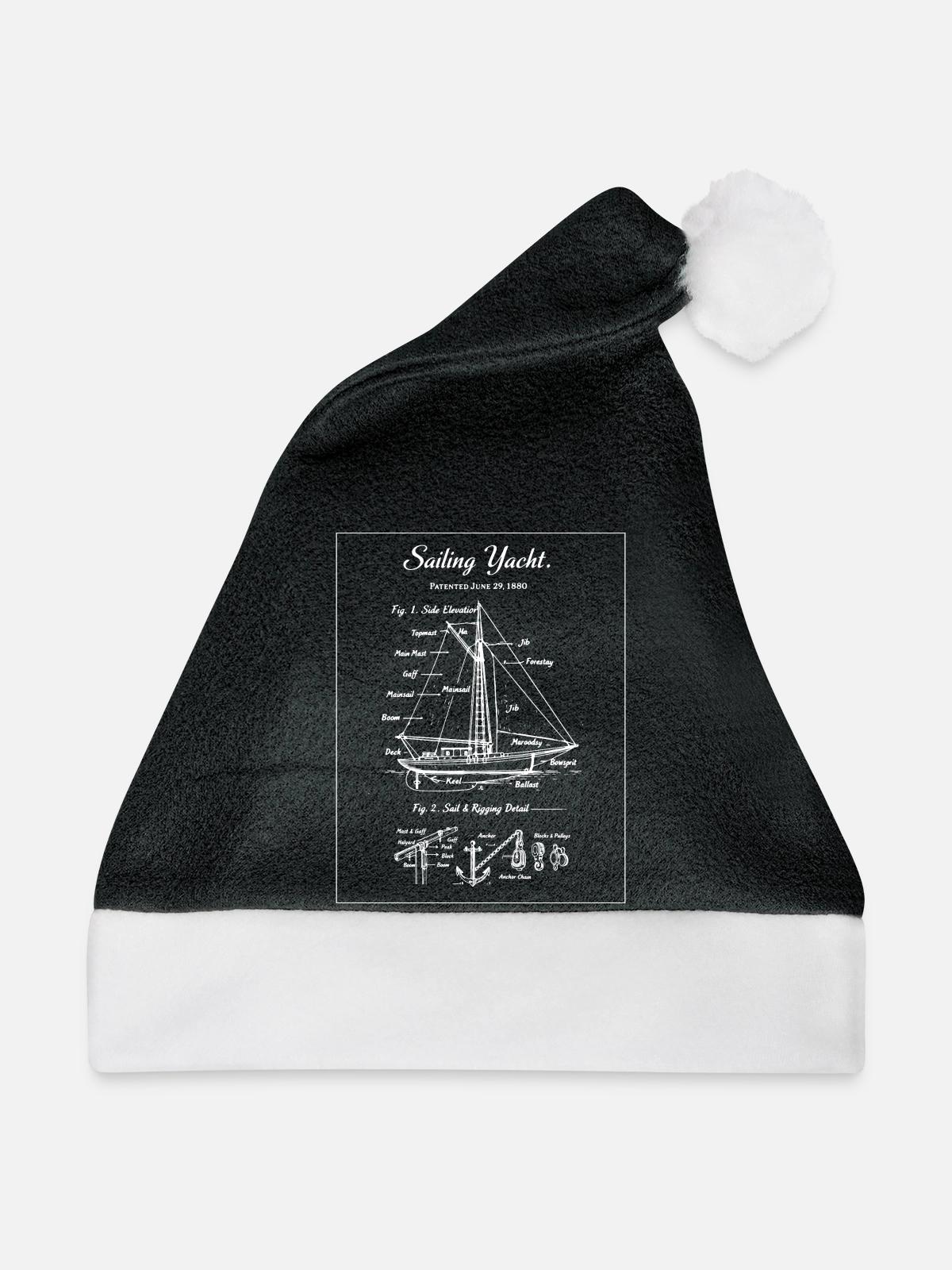 Segelyacht-Bauplan - Weihnachtsmütze - Schwarz/Weiß - Vorne