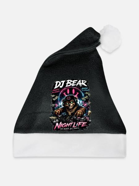 DJ Bear Nachtleben Orso Neon - Weihnachtsmütze - Schwarz/Weiß - Vorne